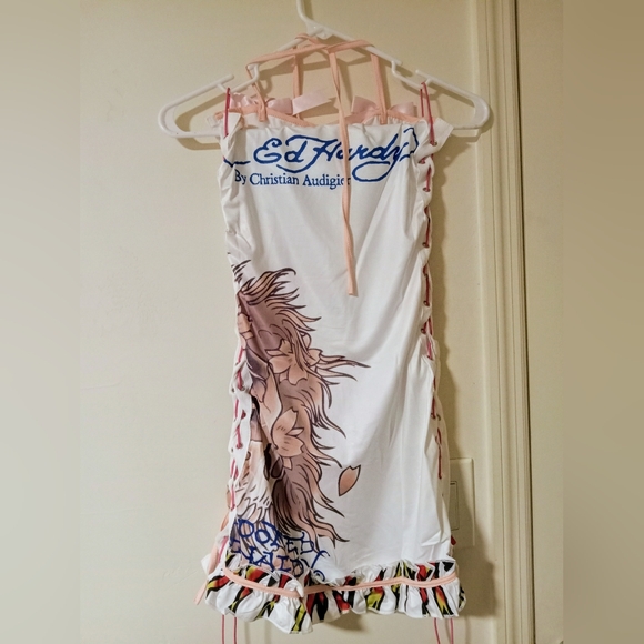 Ed Hardy White Dress with Vibrant Skull Art - Picture 2 of 2